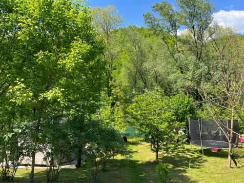 a view of a park with trees and a net at Anur House in Bihać