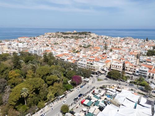 an aerial view of a city with buildings at Renaissance Studio- Rooftop, Views & Charm in Rethymno Town