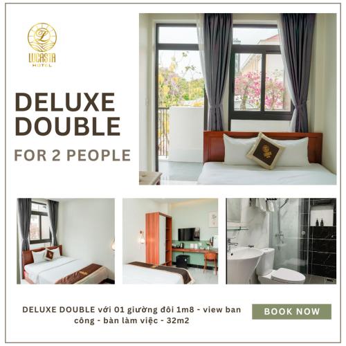 a collage of two pictures of a hotel room at Lucasta Hotel in Can Tho