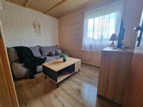 a living room with a couch and a table at Domki u Pieszczocha in Bukowiec