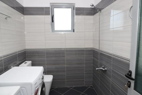 a bathroom with a toilet and a window at Villa Prendi Mbreshtan in Mbreshtan