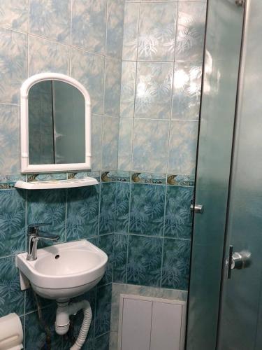 a bathroom with a sink and a mirror at Готель Оазис in Chernivtsi