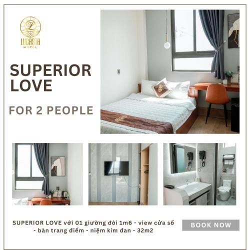 a collage of pictures of a bedroom with a bed and a window at Lucasta Hotel in Can Tho