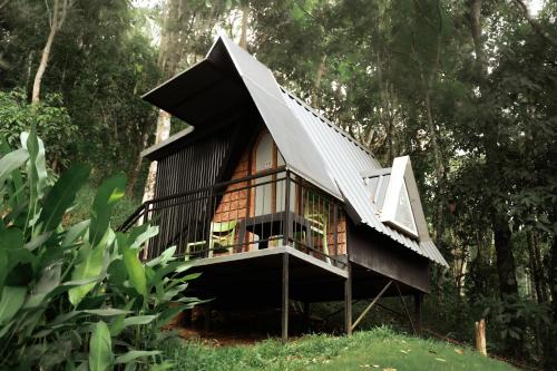 AnachalにあるGarden of Eden-Thottam Munnar-Hiking and campingの森の中の金属屋根の家