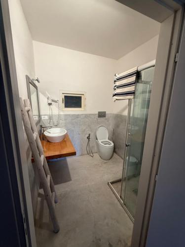 a bathroom with a toilet and a sink and a shower at Al Palazzotto in Pantelleria