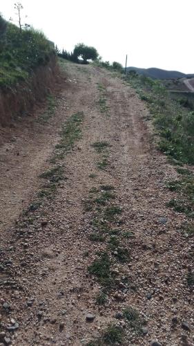 a dirt road with grass on the side of a hill at Casa de campo in Al Hoceïma