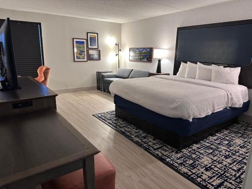 a hotel room with a bed and a flat screen tv at Hampton Inn Waycross in Waycross