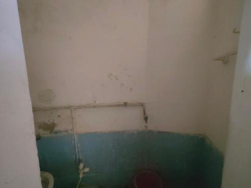 a bathroom with a green and white wall and a toilet at ShreeJi Dham in Mathura