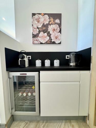 a kitchen with a counter top with an oven at Mas d'Andiol in Plan-dʼOrgon