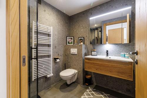 a bathroom with a toilet and a sink and a mirror at GAIRAUT - 5 rooms - Terrass in Nice