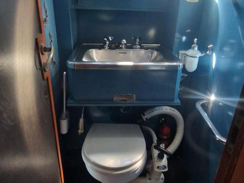 a small bathroom with a toilet and a sink at Salvador BAHIA Boat and Breakfast in Lido di Ostia