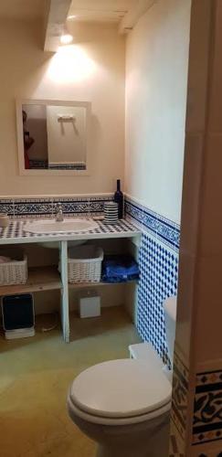 une salle de bain avec toilettes et lavabo dans l'établissement La verrière, à Arles