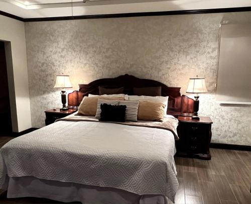 a bedroom with a large bed with two night stands at Wonderful House in Piedades