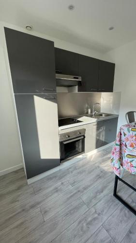 an empty kitchen with a sink and a stove at Gîte proche Cattenom, Luxembourg in Algrange