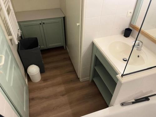 une salle de bain avec un lavabo et un miroir dans l'établissement Résidence Port Bourgenay - maeva Home - Maison 2 pièces 4 personnes - Sélection MAE-5174, à Talmont-Saint-Hilaire