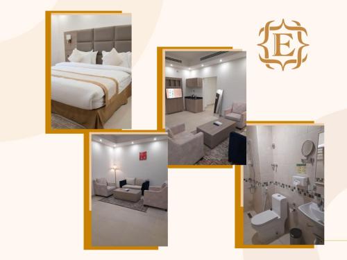 a collage of four pictures of a hotel room at فندق جولدن إيليت - Golden Elite Hotel in Al Khobar