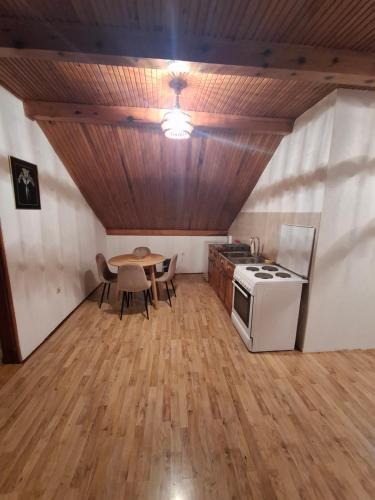 a kitchen and dining room with a table and a stove at Apartment Beautiful view in Piva in Pluzine