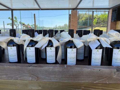 a row of bottles of wine on a table at Za Teresa - Napoleonic Private Resort & Spa - Entire property only in Giuliano Teatino