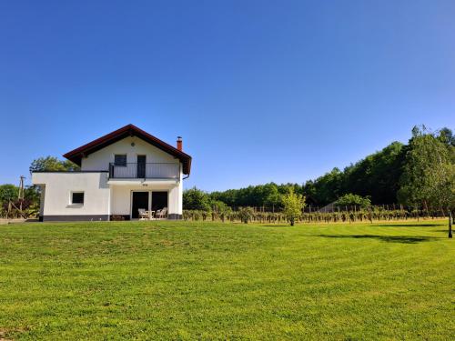 a white house in a field of green grass at Zelena harmonija in Moravske-Toplice