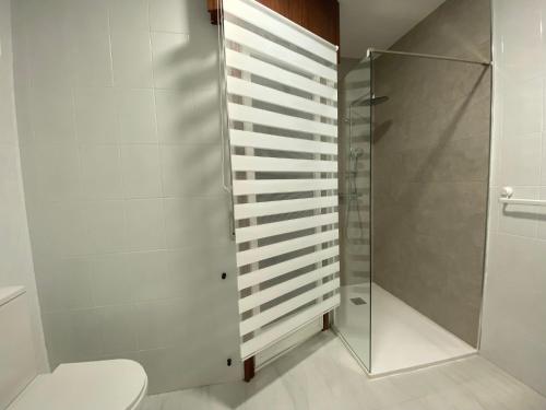 a bathroom with a toilet and a shower at A dos Pasos in Caldas de Reis