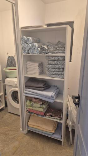 a refrigerator filled with lots of towels and plates at Cabana Bendis in Suciu de Sus