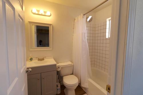 a bathroom with a toilet and a sink and a shower at The Loft in Meadview