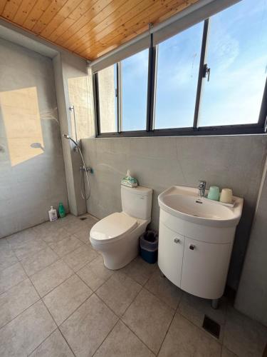 a bathroom with a toilet and a sink at 飛鳥集行館 in Hu-hsia