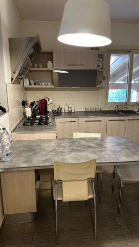 a kitchen with a large marble table and chairs at Il giardino di gianna in Crespellano