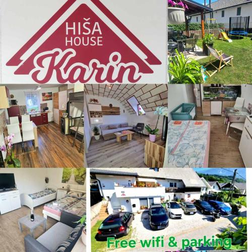 a collage of photos with a hica house kennel and parking at Apartments Karin in Bled