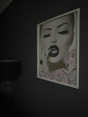 a picture of a woman on a wall with roses at Apartamento bulevar jacuzzi centro in Burgos