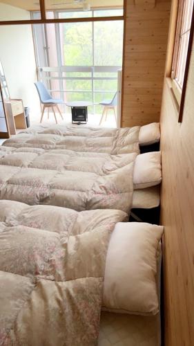 a row of beds lined up in a room at 日光いろは in Nikko