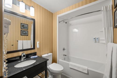 a bathroom with a sink and a toilet and a shower at Comfort Inn in Saint Thomas