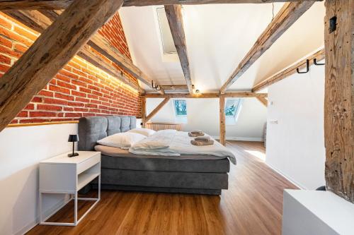 Giường trong phòng chung tại Ferienhaus1856de mit Sauna