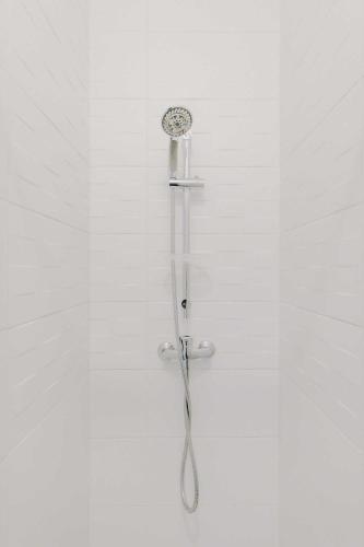 une douche avec pommeau de douche dans une salle de bain dans l'établissement Joli studio pour 2 personnes - Levallois-Perret, à Levallois-Perret