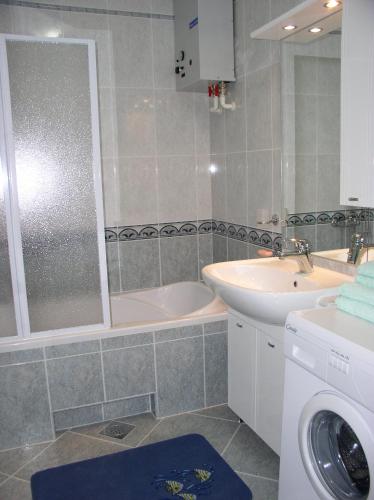 a bathroom with a sink and a washing machine at kutlesa 2 in Opatija