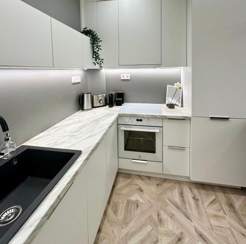 Kuchyň nebo kuchyňský kout v ubytování Szekely at Andrassy Suite -SZM4