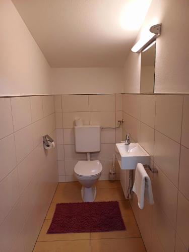un baño con inodoro y lavabo en Frandlhof, en Flecken
