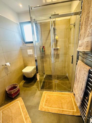 une salle de bain avec douche et toilettes dans l'établissement Le Deck Porticcio, à Grosseto-Prugna