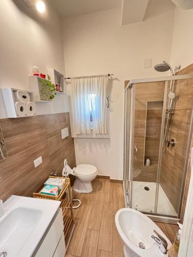 a bathroom with a shower and a toilet and a sink at J&M House in Fondi
