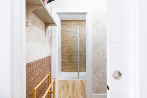 een badkamer met een inloopdouche naast een deur bij Estudio reformado en Granada in Granada