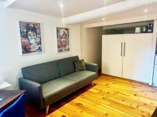 - un salon avec un canapé vert et une porte dans l'établissement AA OT Cocon du Senat - Old Town, à Nice