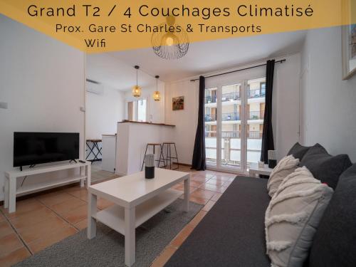 Appartement climatisé avec parking 4 couchages à 5min à pieds de la gare ST Charles