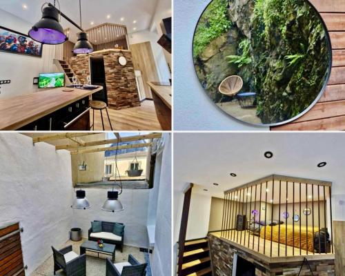 un collage de quatre photos d'une maison dans l'établissement Studio Chic avec Terrasse Privée et Vue Falaise, à Quimper