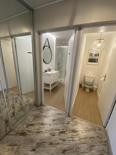 une salle de bain avec toilettes et lavabo dans l'établissement Salty Home - Appt avec Vue - Wifi Parking, à Les Minimes