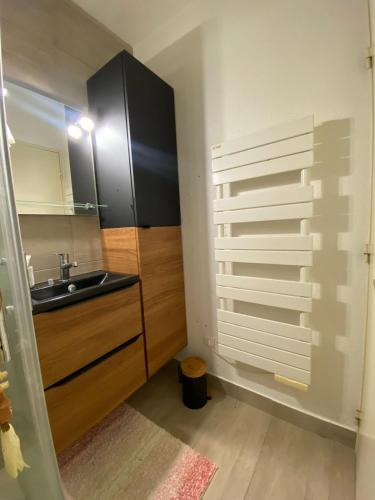 Il comprend une petite cuisine avec un évier et une armoire. dans l'établissement Studio Nice Prom', à Nice