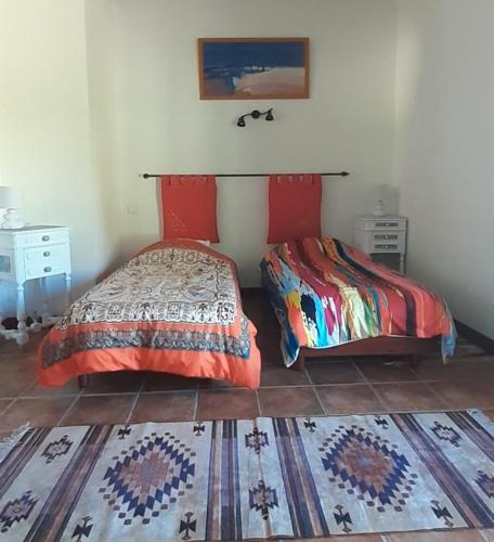 - une chambre avec 2 lits jumeaux et un tapis dans l'établissement Jacambra, à Lédenon