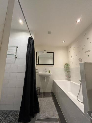 une salle de bain avec une baignoire et un lavabo dans l'établissement Gentilhomme, à Donzy-le-National