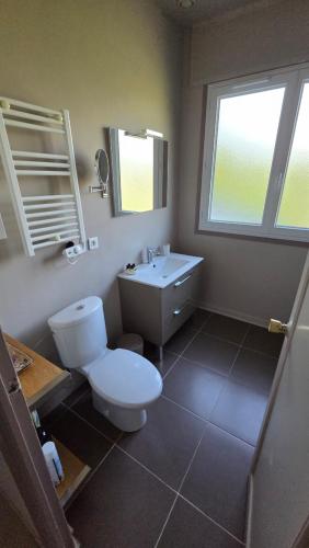 une salle de bain avec toilettes et lavabo dans l'établissement Le Domaine de la Feuilleraie, à Coaraze