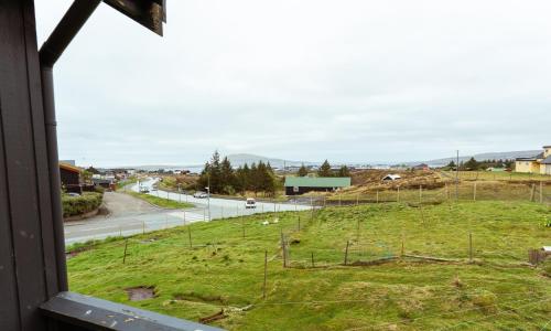 a view from a window of a field with sheep at 4 BR Home in Tórshavn with Balcony and Parking in Hoyvík