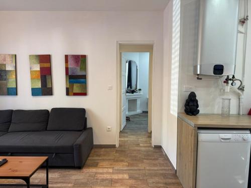 un salon avec un canapé et une cuisine dans l'établissement Le sud version toulouse, à La Seyne-sur-Mer